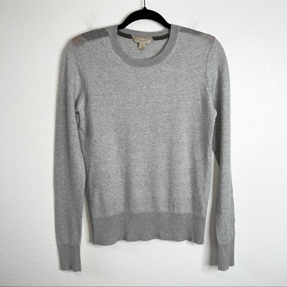 Burberry Sweater Sweatshirt Women Small Cashmere Blend Gray Top Preppy B16